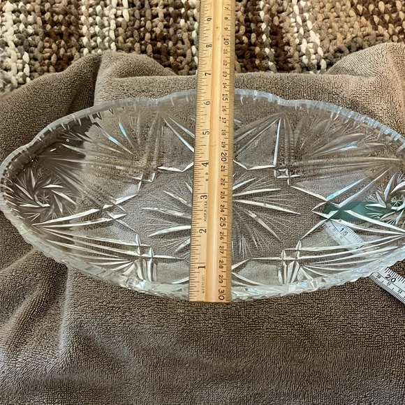 Oval cut glass serving dish 13” 6.50” 2.75” vintage perfect condition air bubble - Picture 5 of 6
